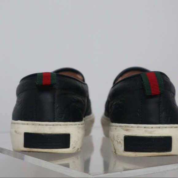 GUCCI BLACK LEATHER WEB LACE-UP LOW-TOP SNEAKERS - Picture 3 of 3